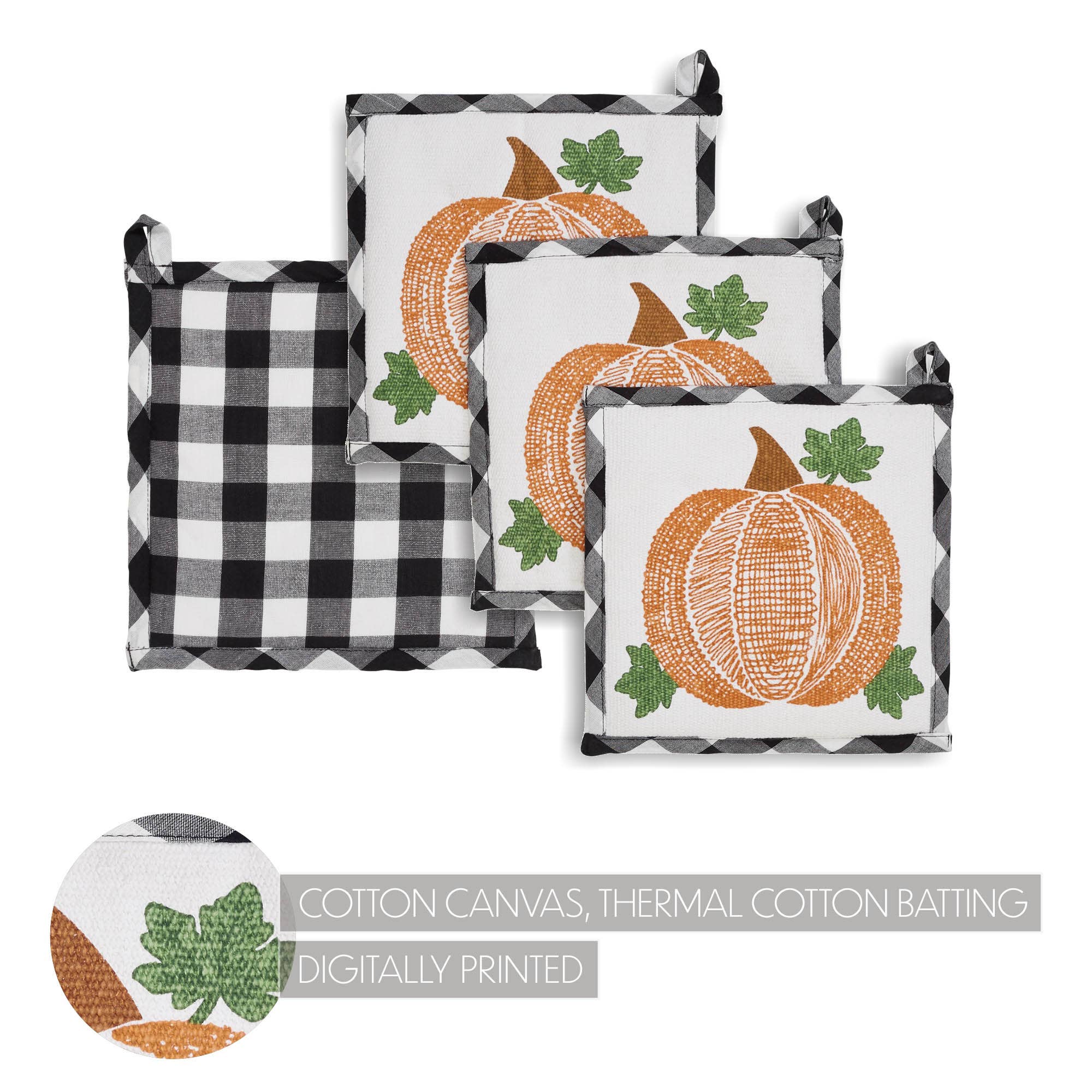 Black Buffalo Check Pumpkin Quilted Cotton Trivet 8x8