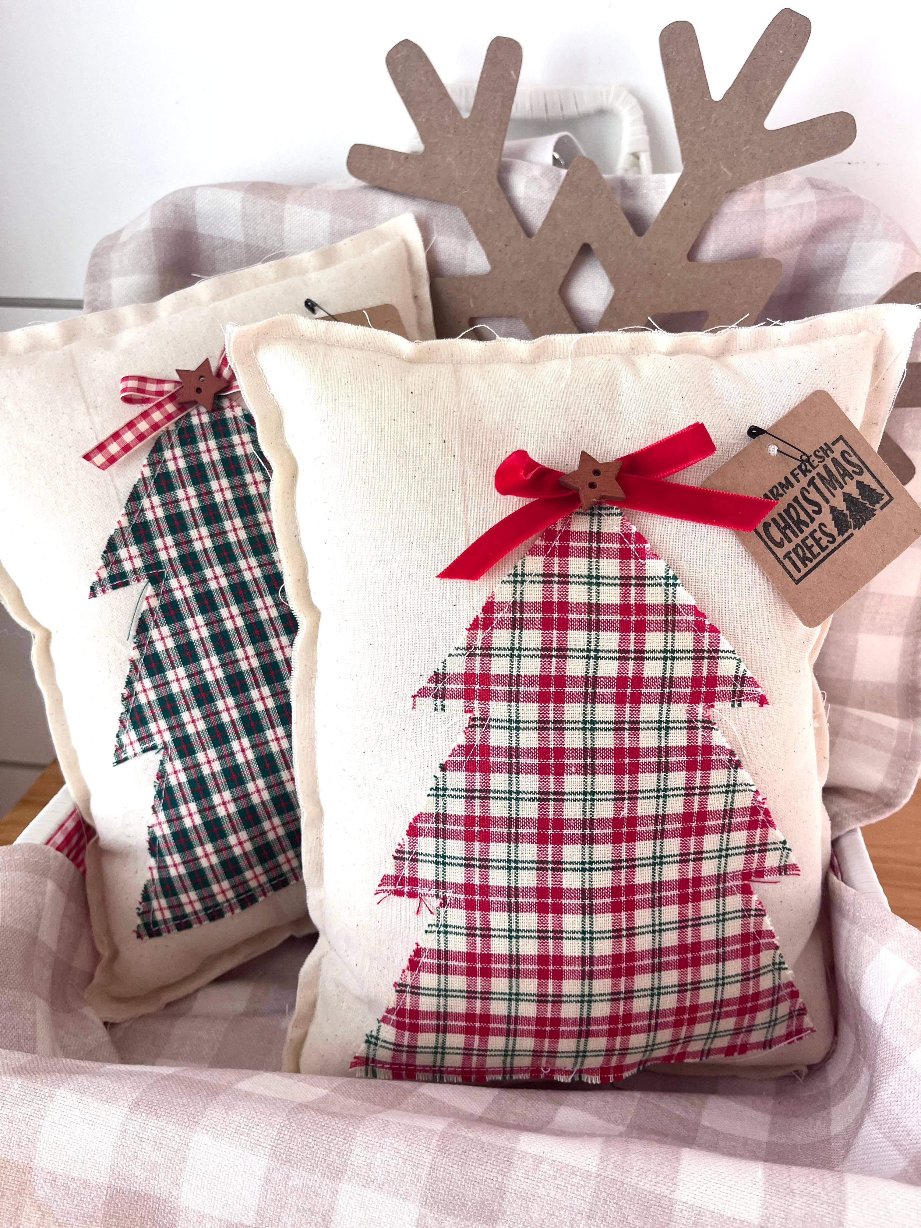 Primitive Christmas Tree Pillow | 3 Pack | Red Plaid