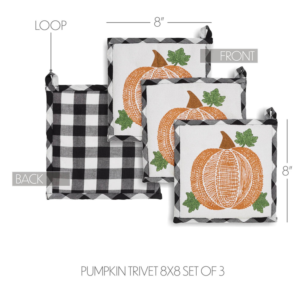 Black Buffalo Check Pumpkin Quilted Cotton Trivet 8x8