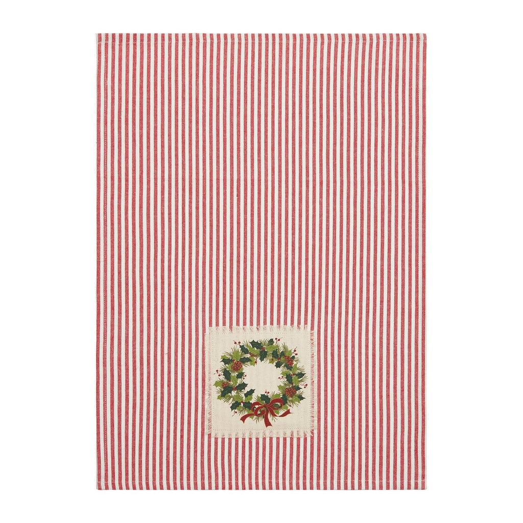 Holiday Patch Stripe Wreath Kitchen Towel