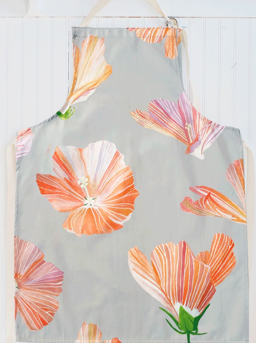 Apron: Hibiscus on Grey