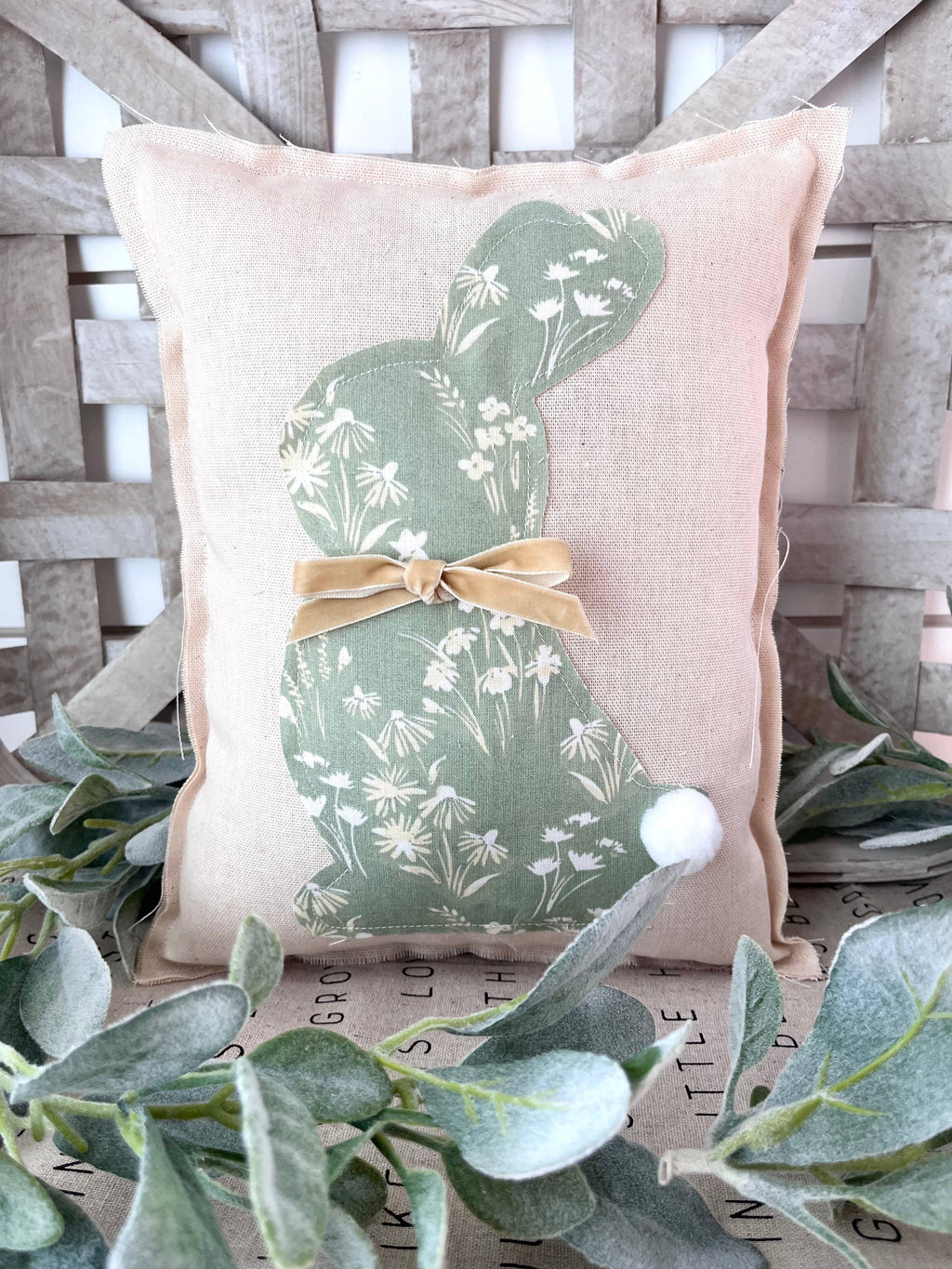 Primitive Farmhouse Easter Spring Bunny Pillow