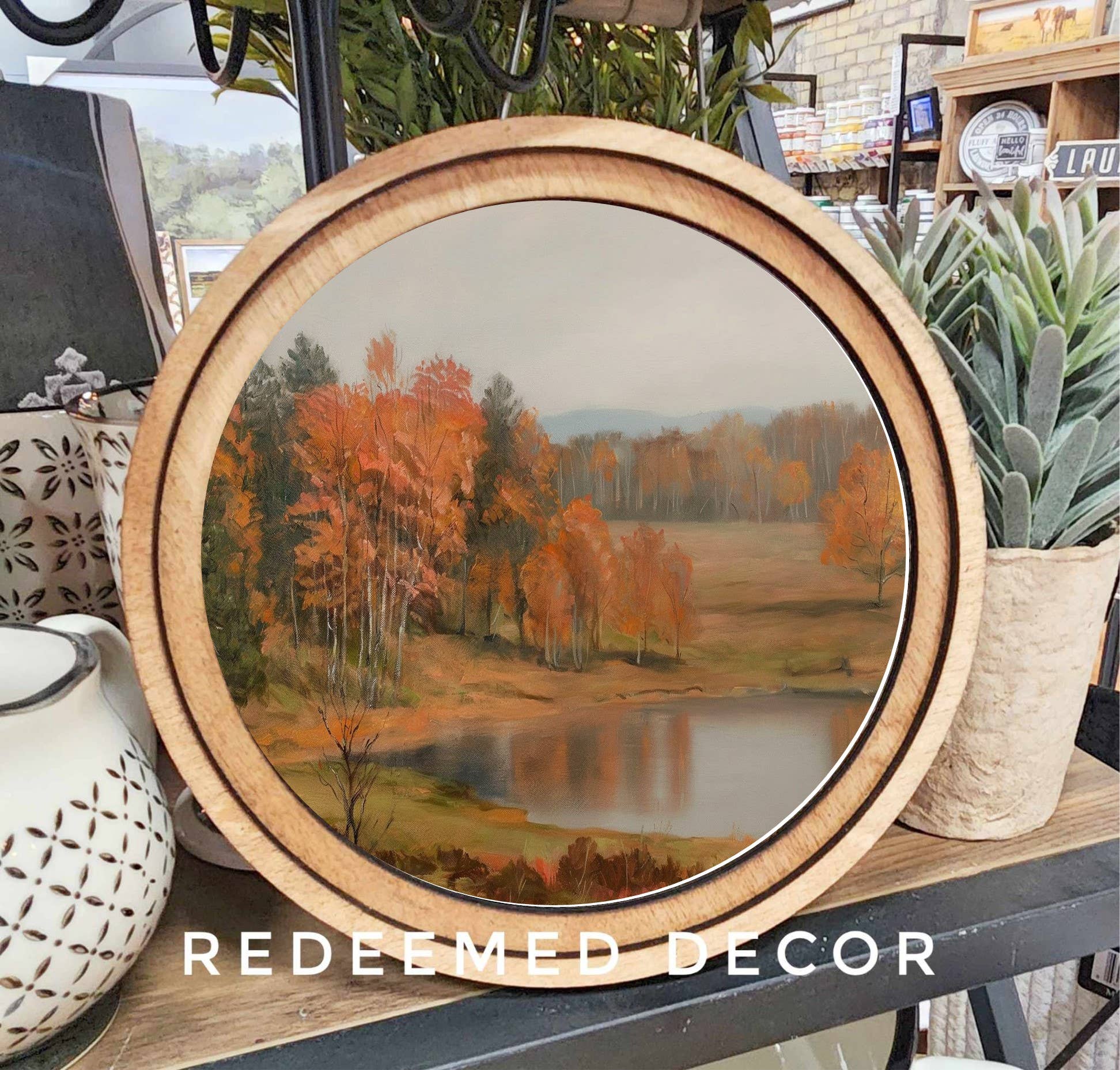 8" Round Autumn Pond Art