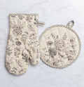 Oven Mitt And Pot Holder Set - Black And White Botanicals