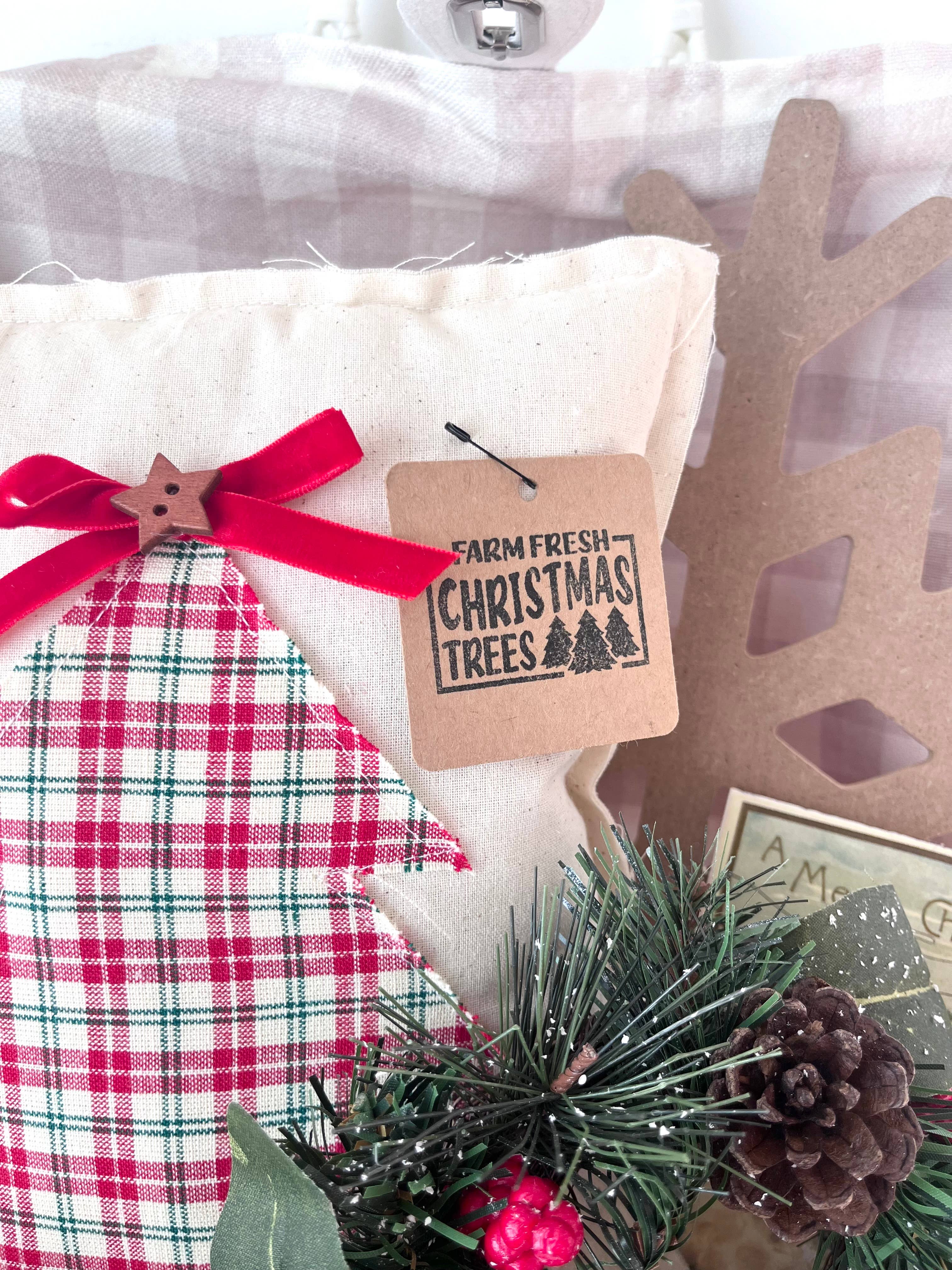 Primitive Christmas Tree Pillow | 3 Pack | Red Plaid