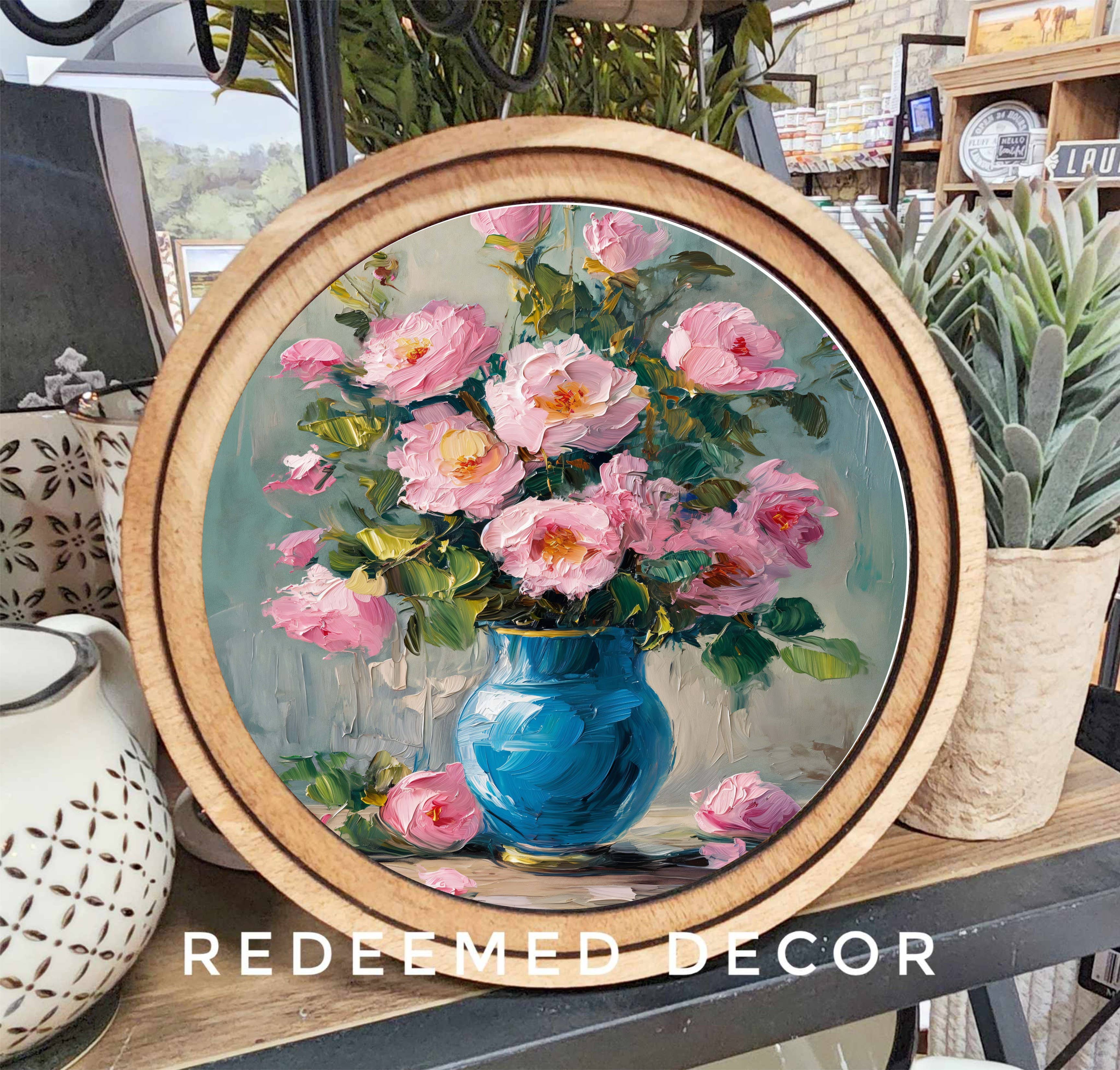 8" Round Vintage Roses Art